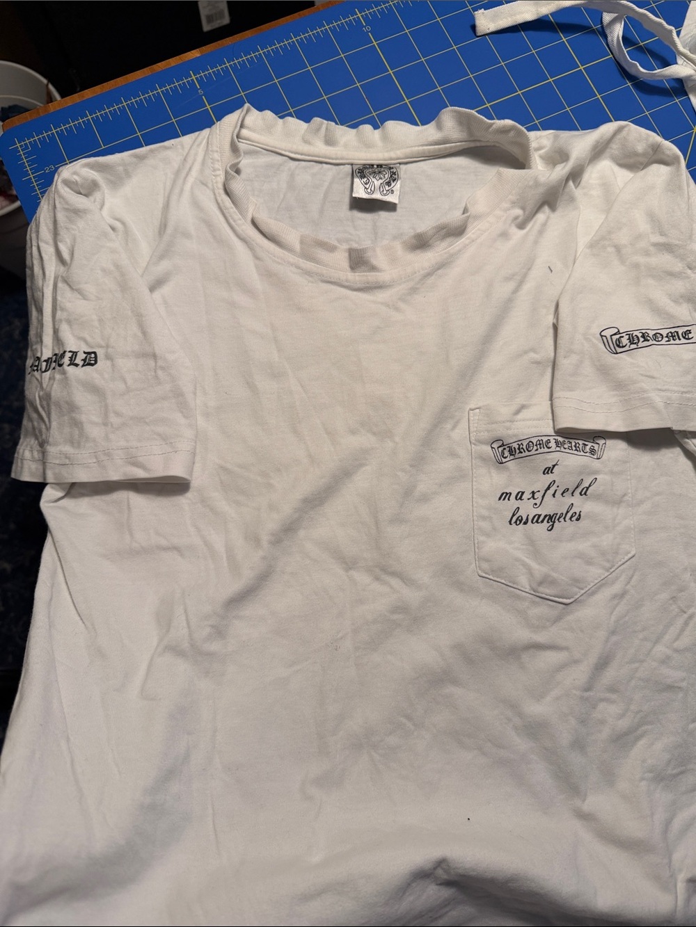 Chrome Hearts at Maxfield Los Angeles White Tee with Black Script Pocket